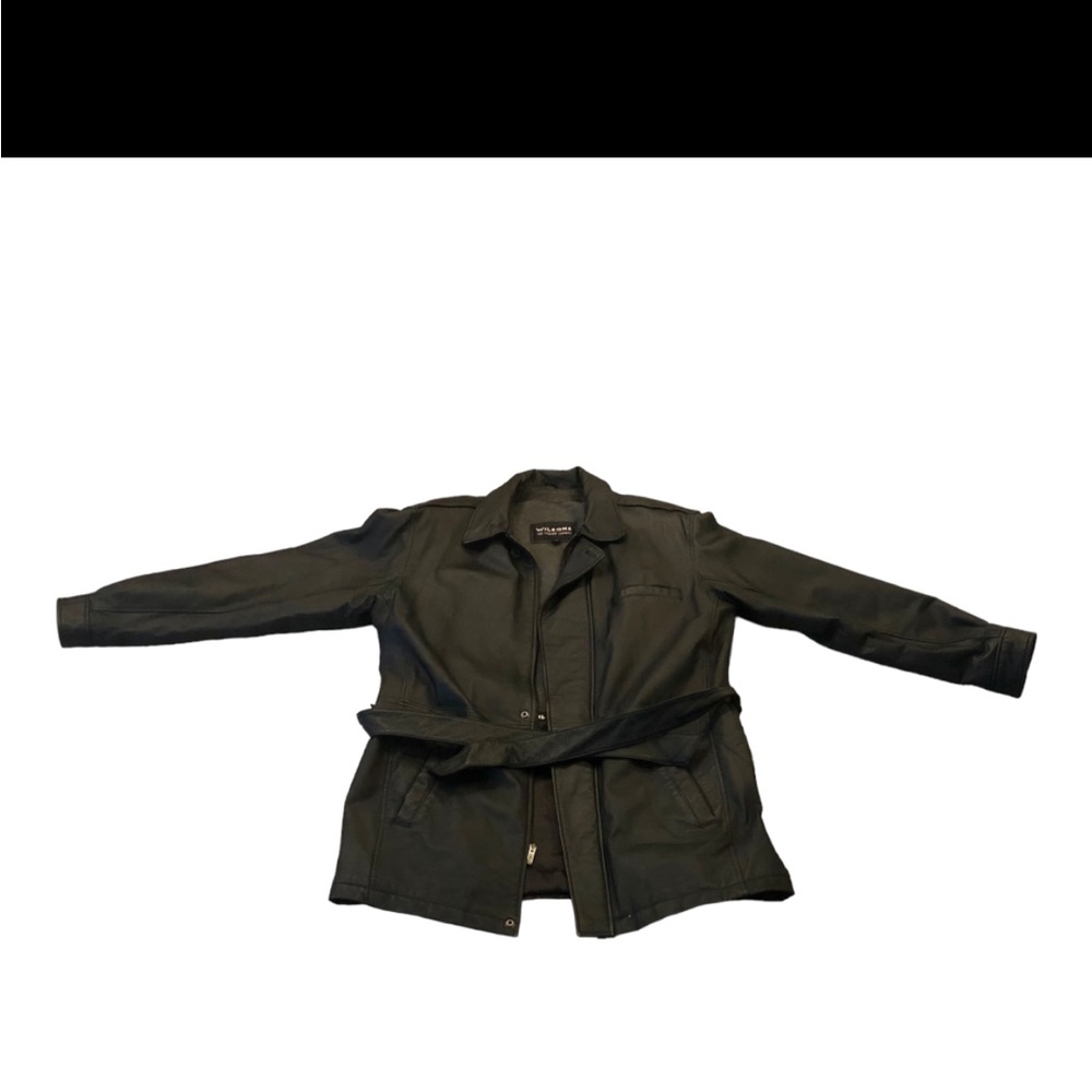 Wilsons Leather Black Leather Jacket With Belt RARE size Large Tall.